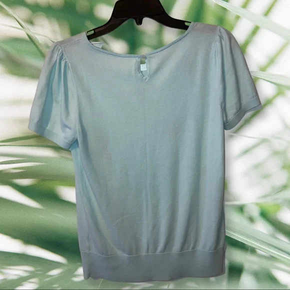 TALBOTS Floral Embroidered Sweater Shirt, Light Blue, Size Medium. - Picture 2 of 4